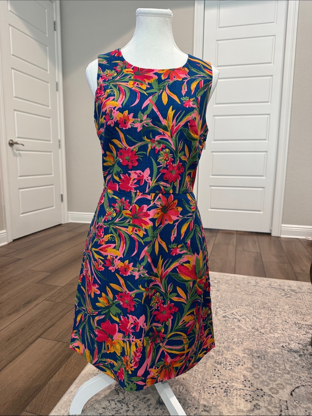 J. Crew Navy Floral Sleeveless Mini Dress with Pink & Yellow Blooms